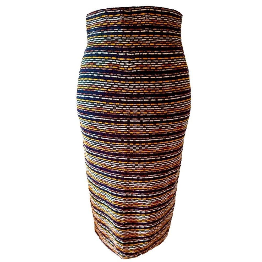 Bar III Blue White & Yellow Ribbed Pencil Midi Skirt